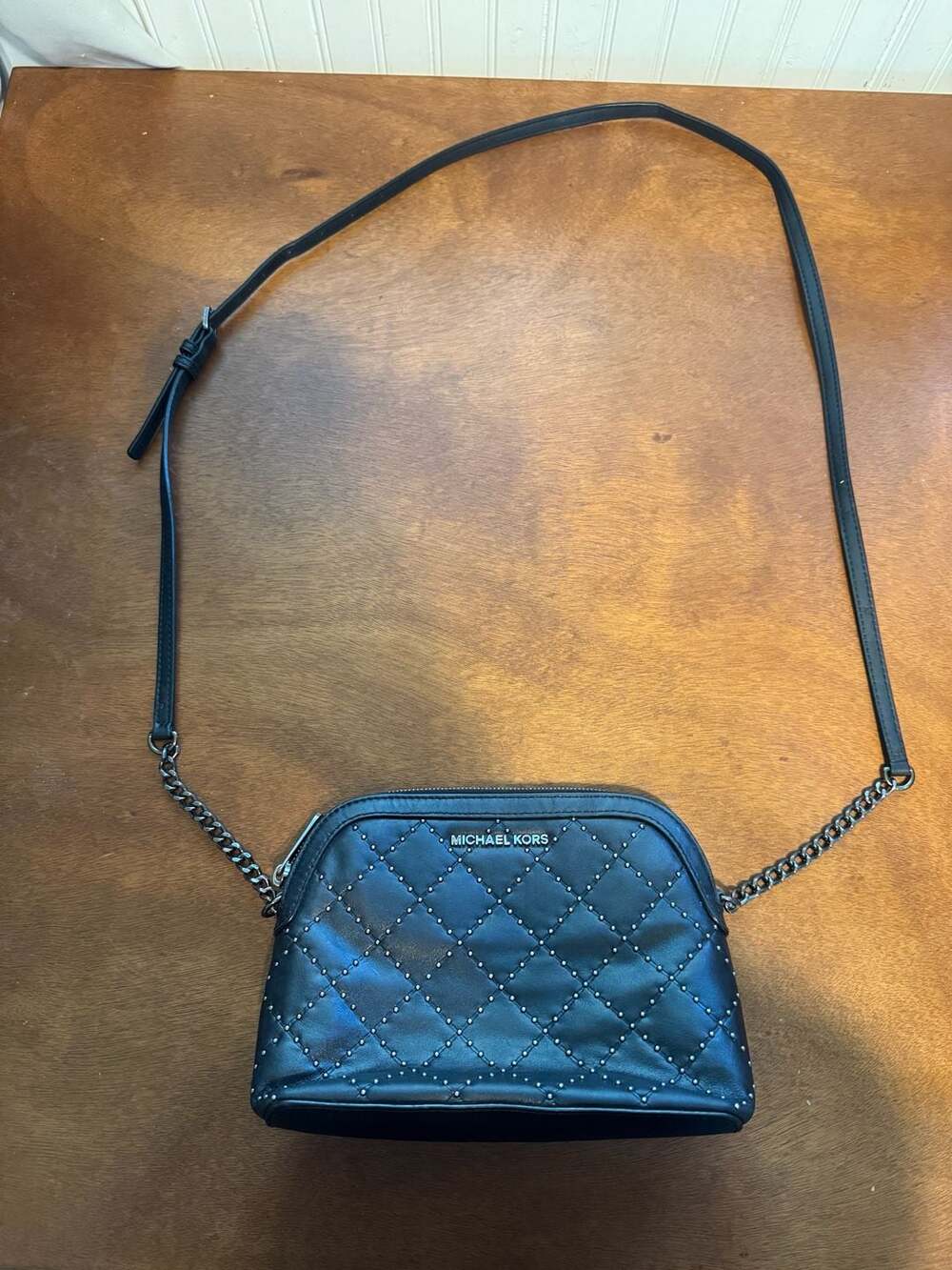 Michael Kors Black Quilted Studded Leather Dome Crossbody Bag